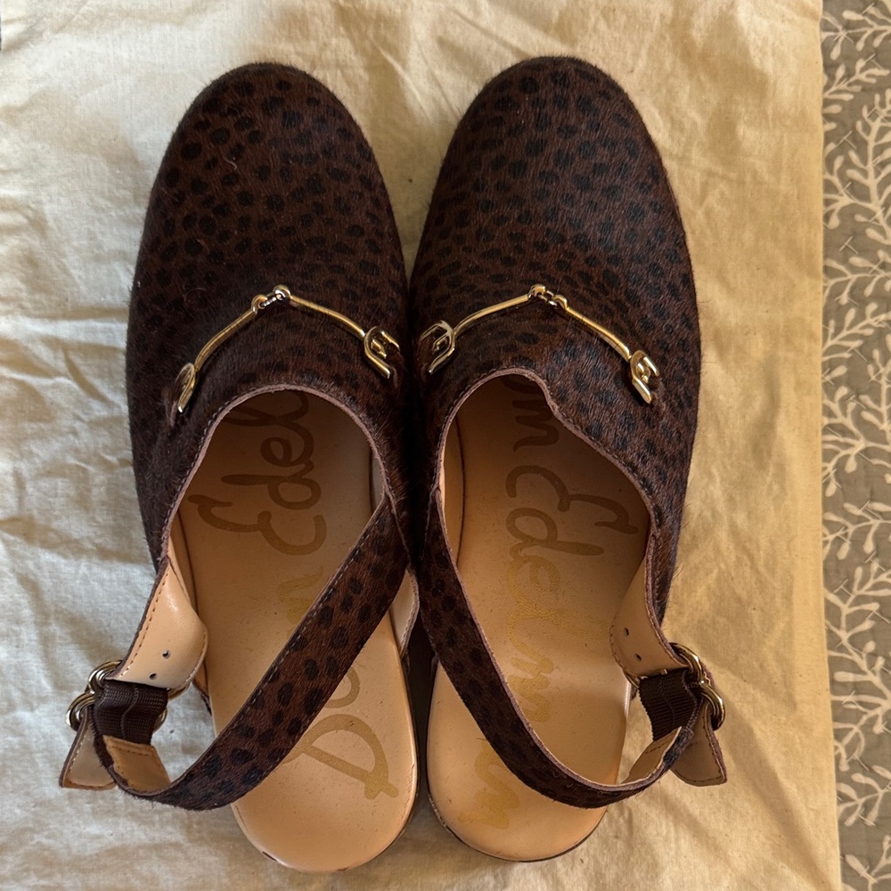 Sam Edelman Women’s Brown Suede Leopard-Print Slingback clogs 9.5
